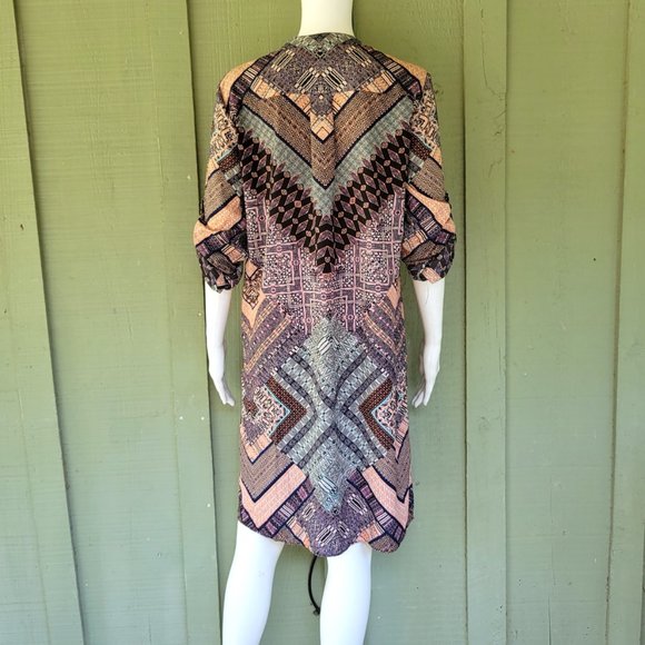 ANTONIO MELANI Print Silky Tunic Dress 4 Adjustable sleeves. - Picture 4 of 6